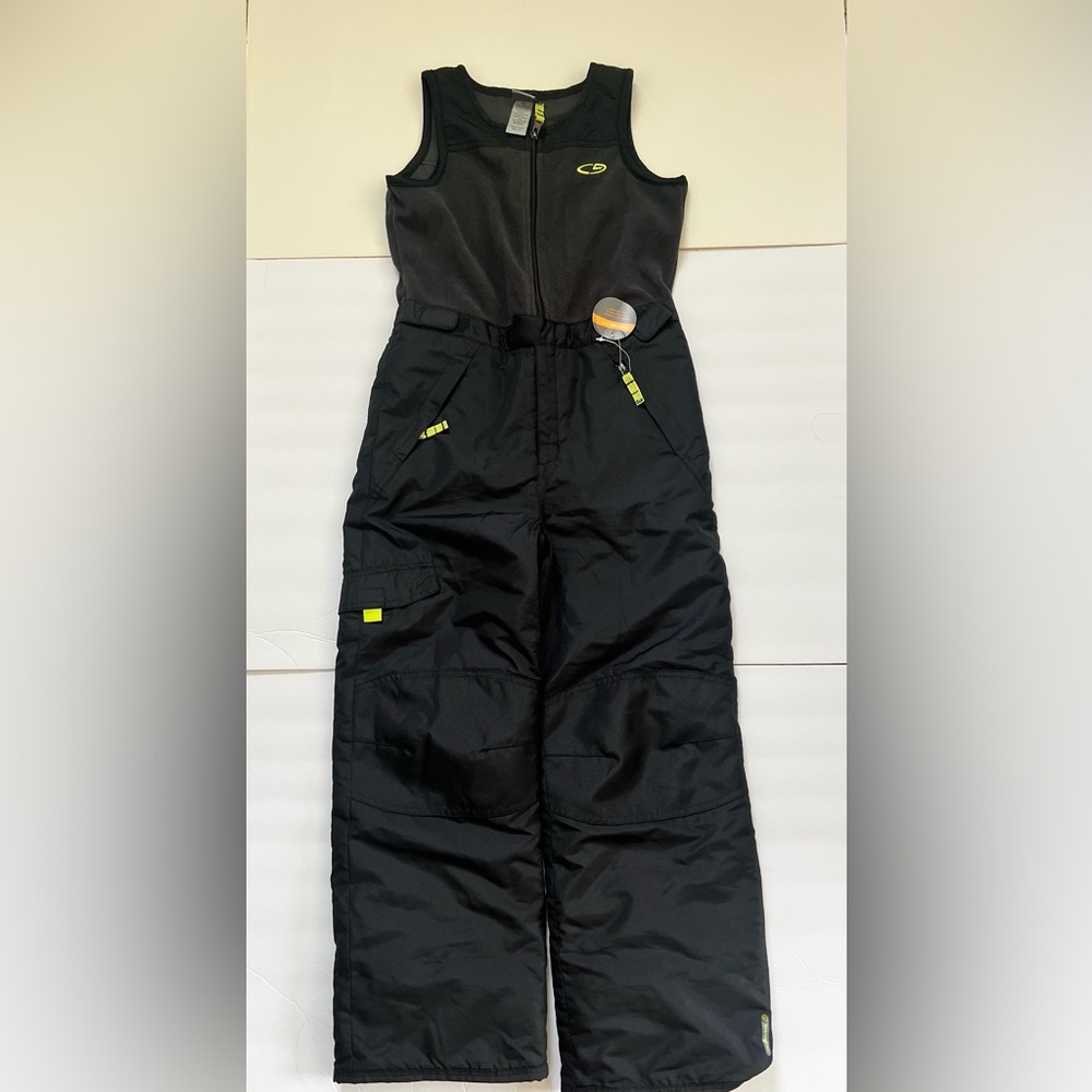 Champions 8/10 Black Kids Insulated Snow Overalls with Neon Yellow Accents